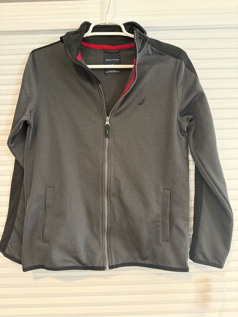 Nautica Boys' Charcoal Gray Full-Zip Jacket with Red Accent